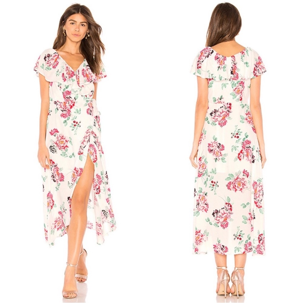 NWT MINKPINK Pretty Petals Wrap Front Dress Ivory Pink Floral High Low Womens XS - Picture 3 of 11